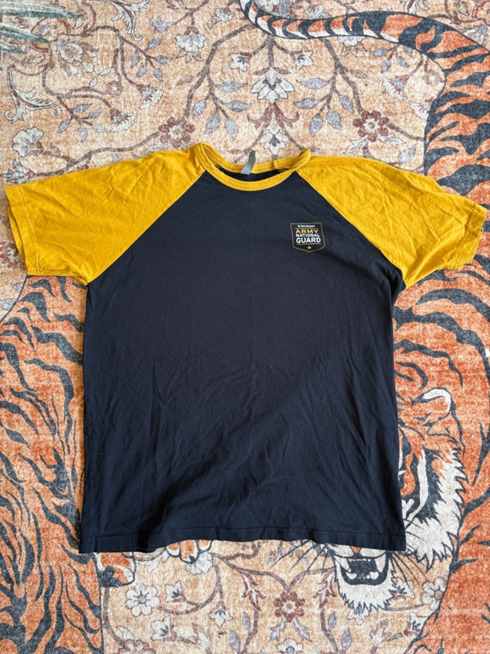 Next Level Apparel Black Tee with Yellow Raglan Sleeves